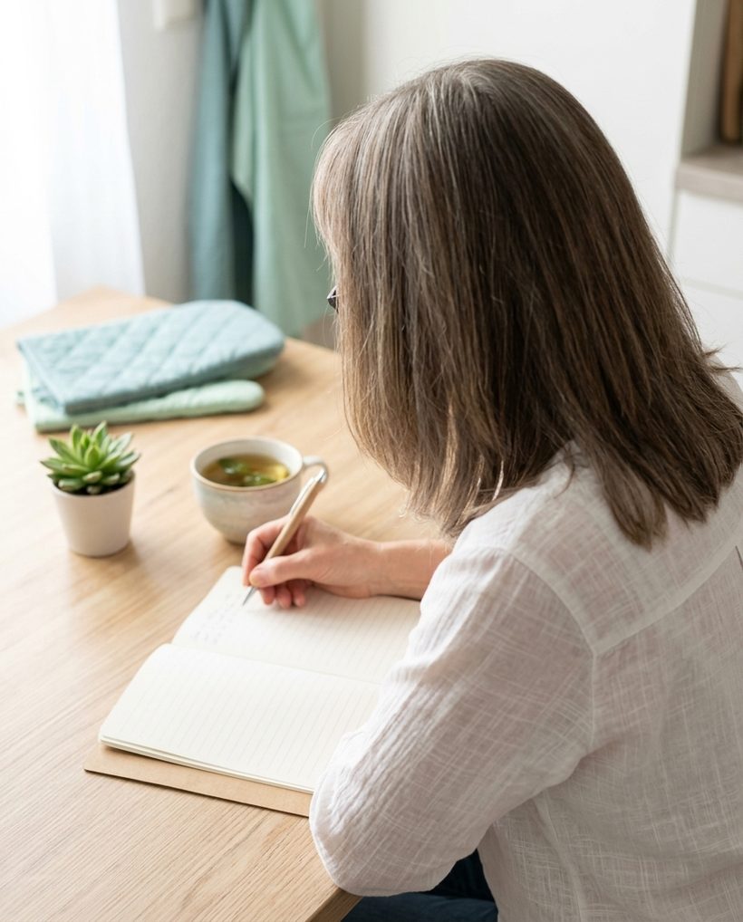 Notizbuch, Stift und Tee - Uebungssituation im Selbstcoaching-Workshop mit Logosynthese